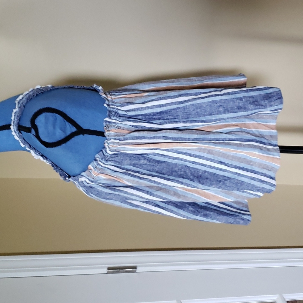 Linen Blue & Rust Halter Style Top - Picture 5 of 8